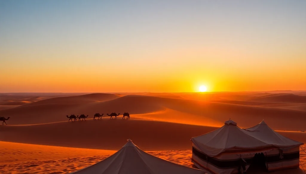 Experience Morocco Private Tours with this scenic camel ride through the Sahara's majestic dunes at sunset.