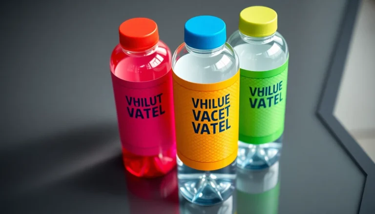 Bright and waterproof custom water bottle labels being applied to bottles, showcasing vibrant designs and durability for events and branding.