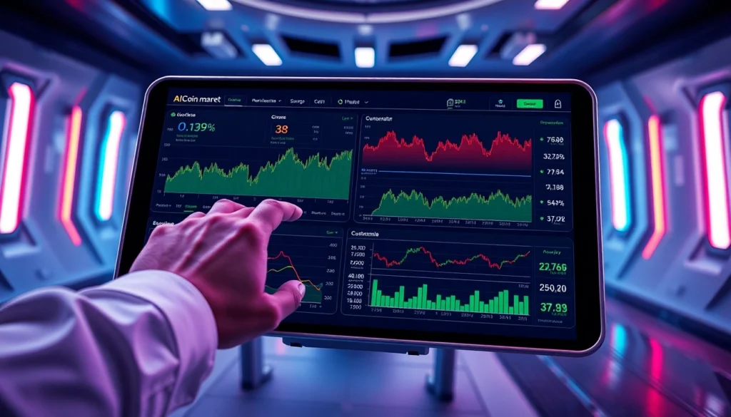 Aicoin market analysis dashboard showcasing live cryptocurrency data with interactive charts and security features, emphasizing advanced trading tools.