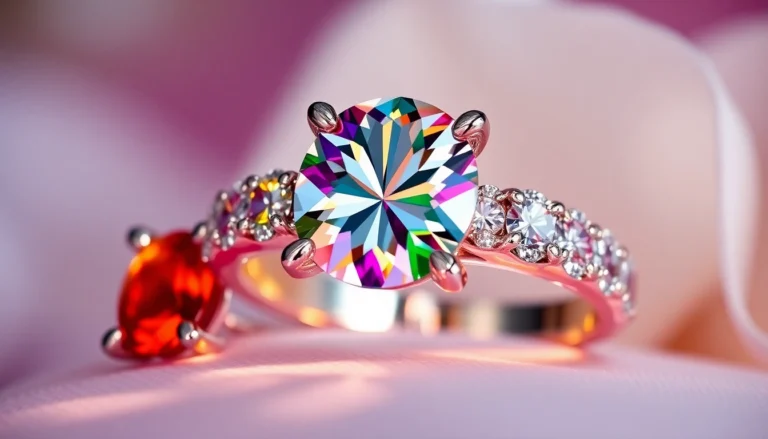 Engagement rings with gemstones displayed in elegant setting, showcasing vibrant colors and sparkling diamonds for special occasions.