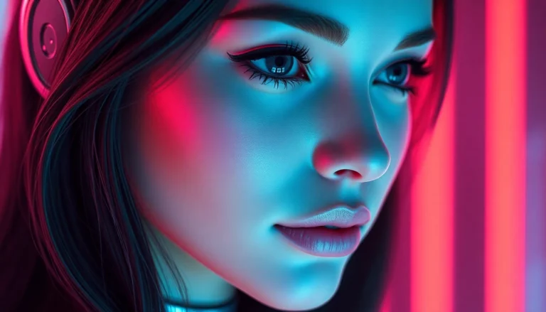 Futuristic ai girlfriend engaging in a warm, realistic chat with a user on a sleek screen, emphasizing emotional connection and cutting-edge AI technology.