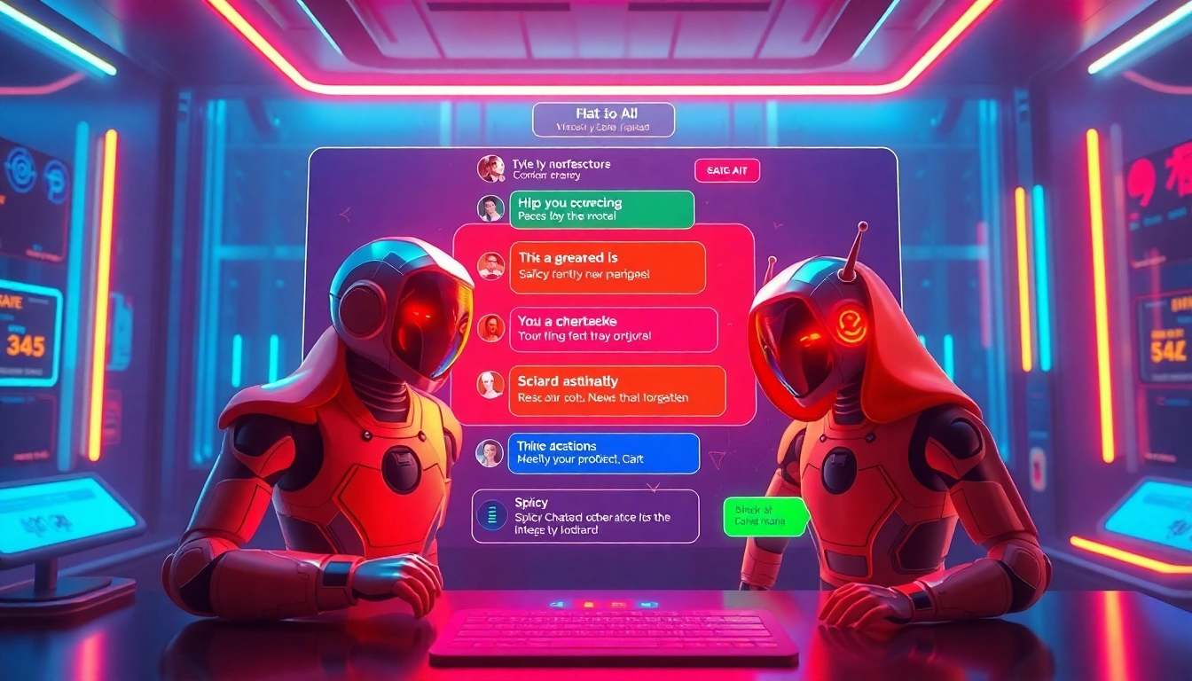 Engaging Spicy AI Chat interaction with colorful characters and immersive visuals highlighting realistic, uncensored conversations for users.