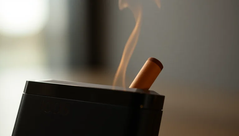 Heets sigara tobacco sticks being inserted into an IQOS device for heating, showcasing smooth texture and modern design for easy use.