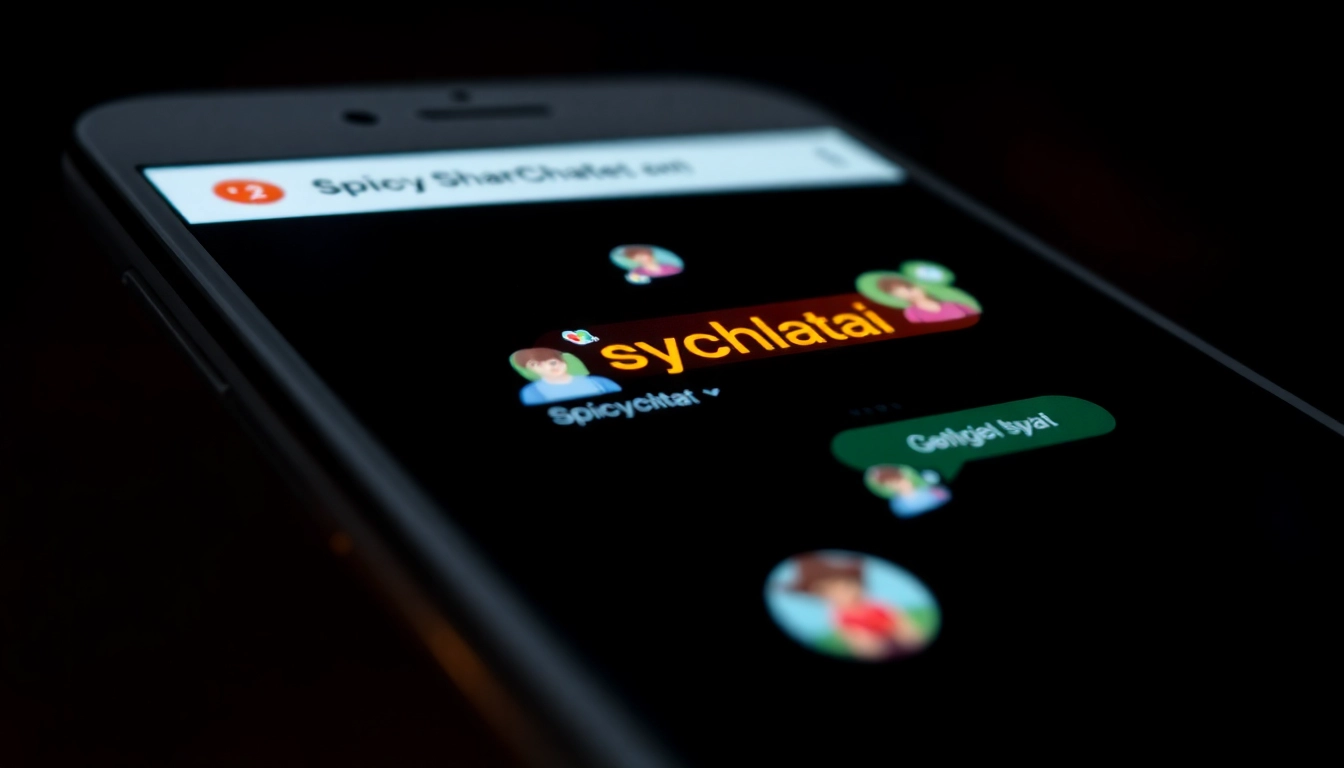 Spicychatai conversation on smartphone showing vibrant chat bubbles and avatars in a dark, modern environment for engaging AI roleplay.
