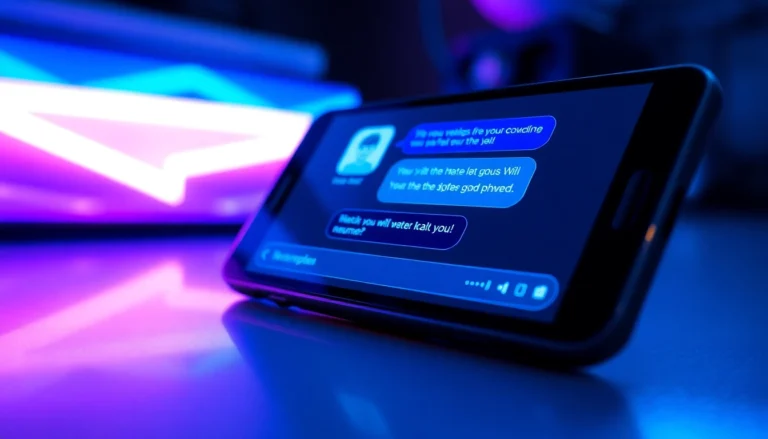 Modern digital device displaying an AI chatbot conversation with neon accents and futuristic design.