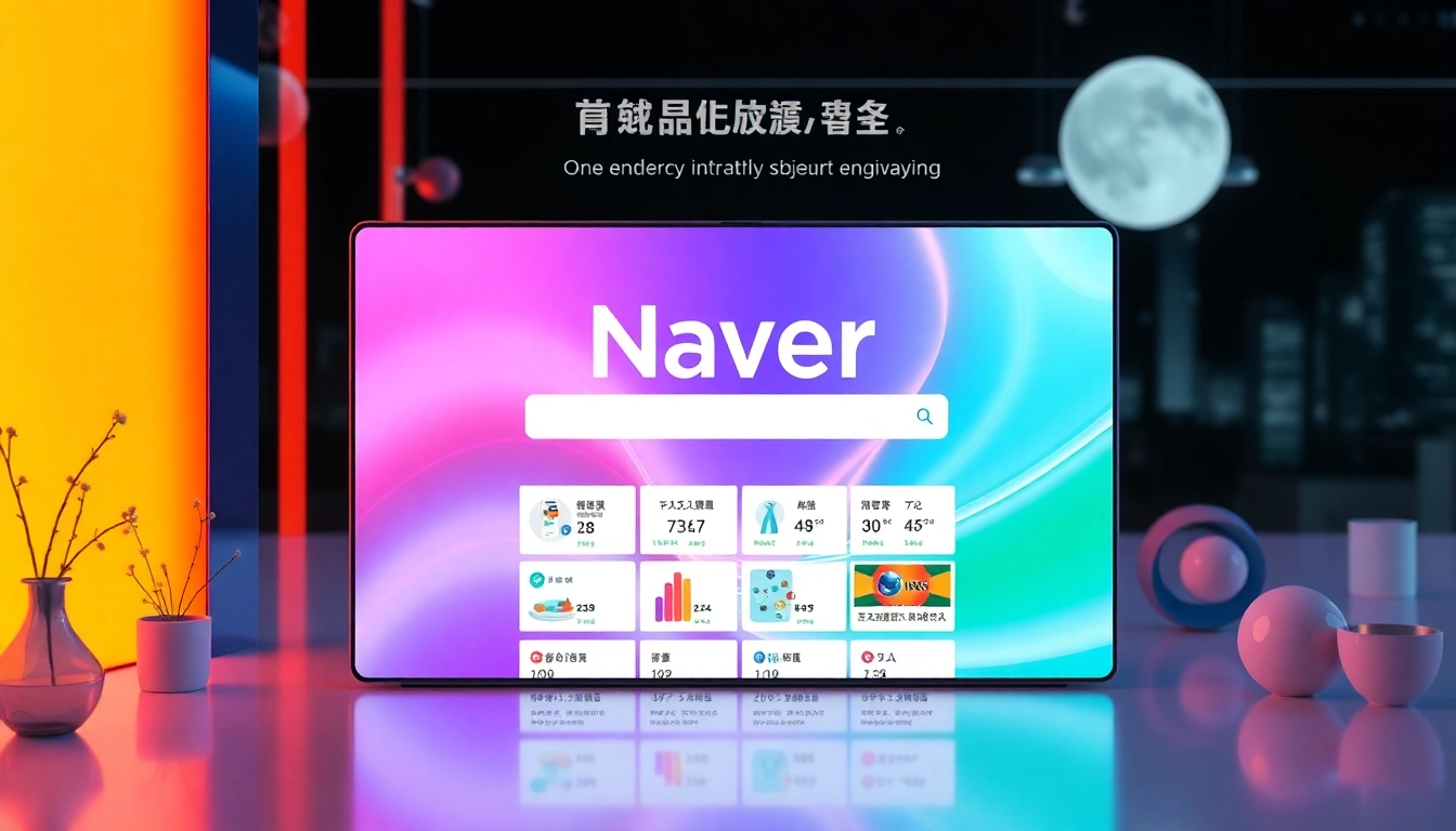 Engaging Naver homepage with vibrant colors and Korean cultural motifs highlighting the search engine's features and user interface accessibility.