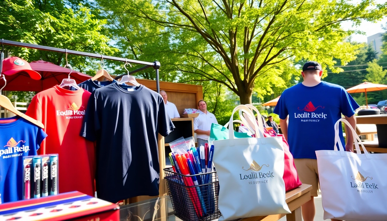 Showcase of eye-catching promotional products in Louisville, highlighting branded apparel,