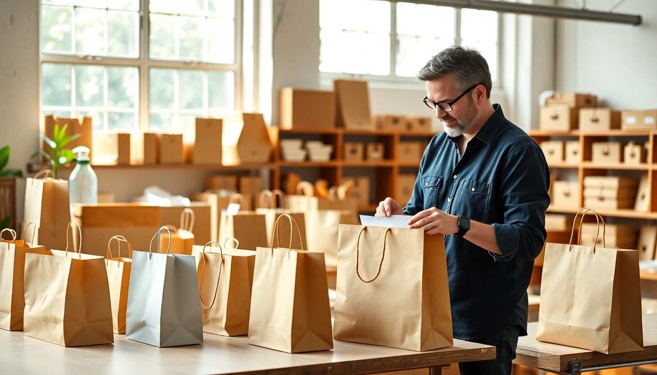 High-quality torba papierowa being crafted in a modern factory with eco-friendly materials and