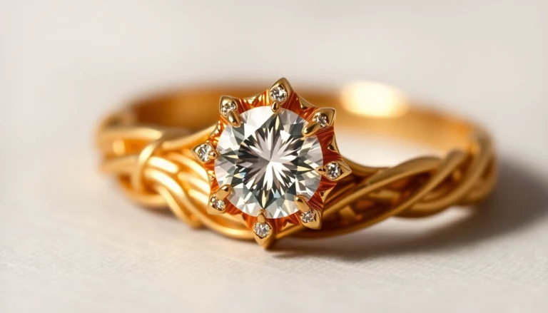 Elegant ziedas su deimantu showcased with sparkling diamond and gold band, highlighting