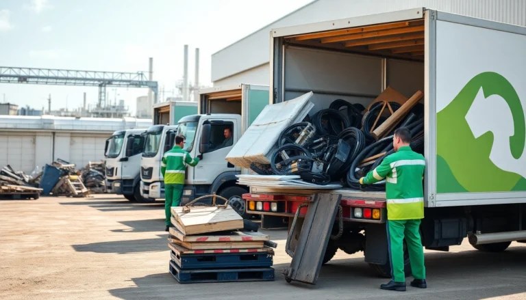 Reliable Schrottabholung team collecting scrap metal efficiently at a clean site with trucks