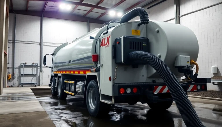Professional truck performing to efficiently clean a septic tank in a clean, well-lit environment