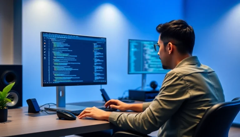 Python developer coding remotely with advanced skills in a professional setting to enhance