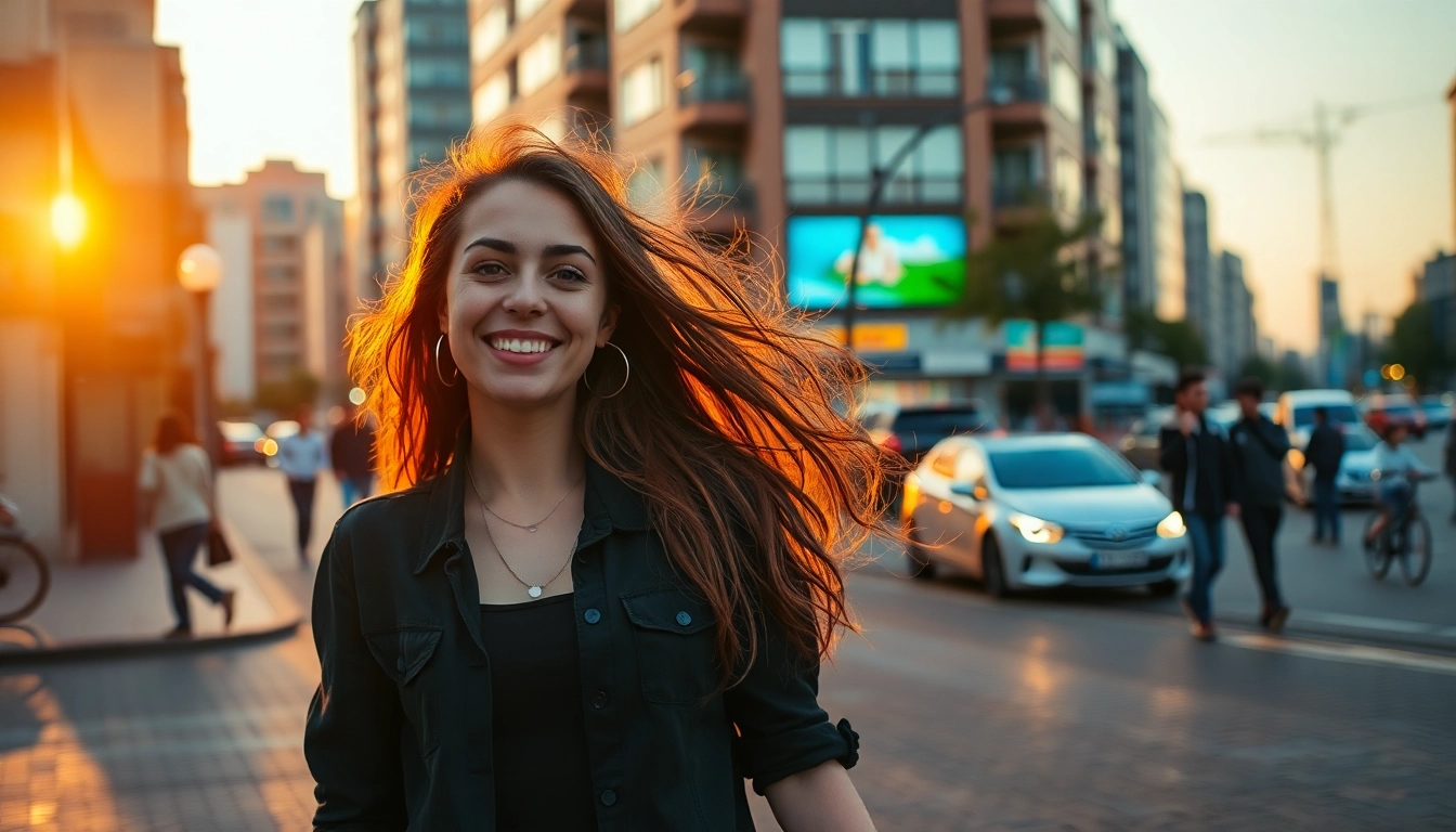 Dynamic photo of a woman on the street experiencing rychle prachy moments during a spontaneous
