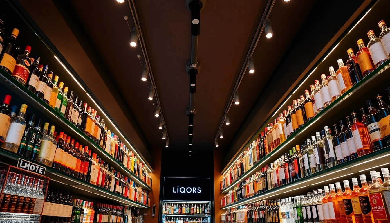 Premium Liqors Birmingham displayed on elegant shelves in a well-lit modern store, inviting and