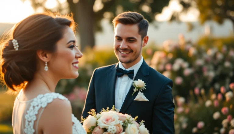 Professional eskuvoi fotos taking candid wedding photos outdoors with a romantic backdrop and