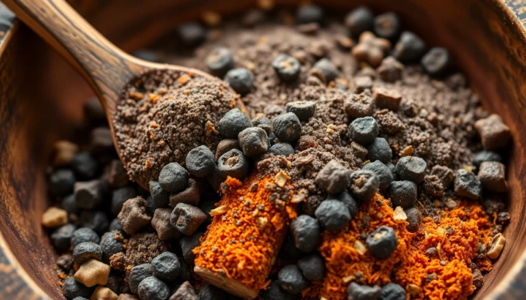 Black Pepper Powder shown in a rustic bowl with fresh spices, highlighting its rich texture and